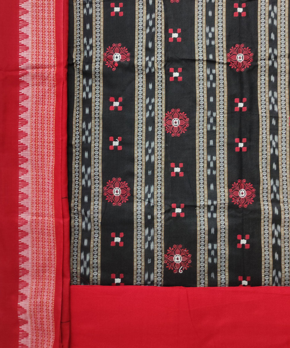 Black red handloom bomkai cotton dress material