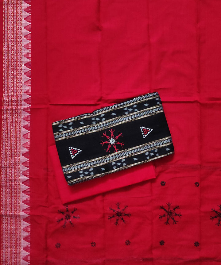 Black red handloom cotton bomaki dress material