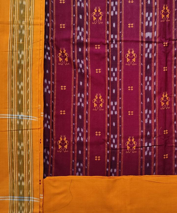 Maroon yellow handwoven bomaki cotton dress material