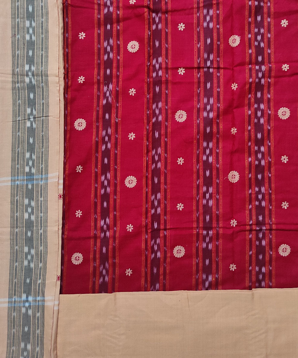 Red cream handloom cotton bomkai dress material