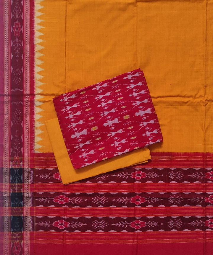 Red yellow handloom cotton sambalpuri dress material