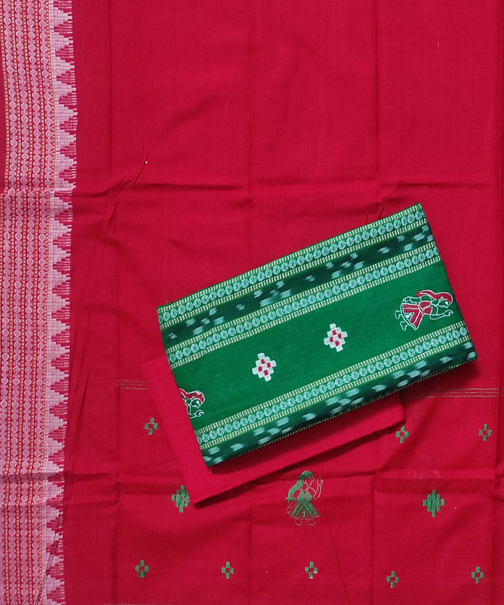 Dark green red handloom cotton bomkai dress material