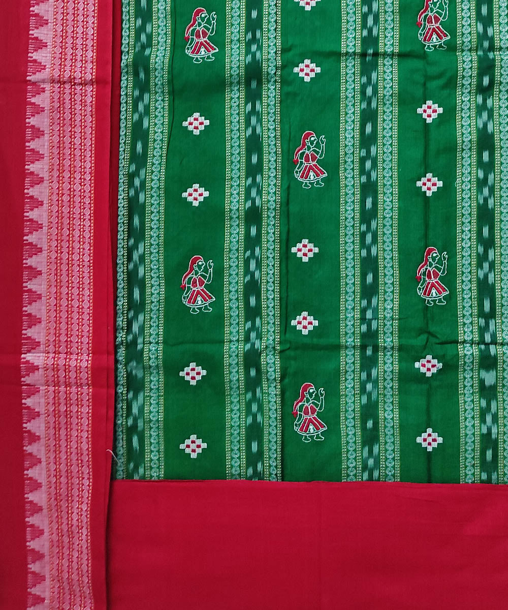 Dark green red handloom cotton bomkai dress material