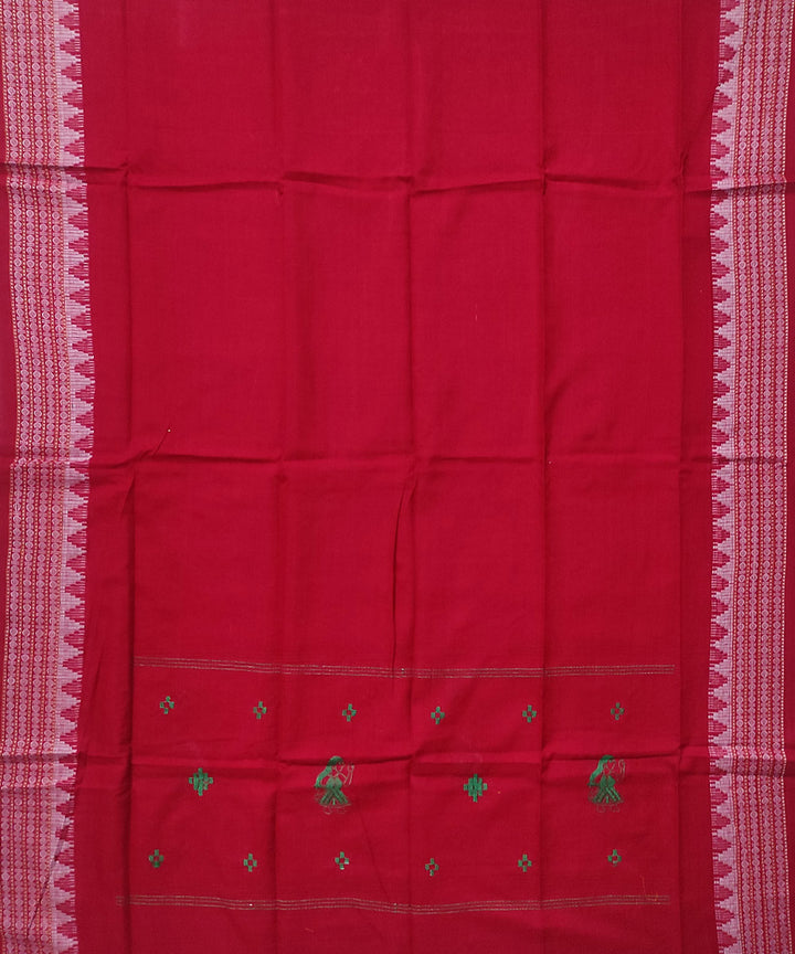 Dark green red handloom cotton bomkai dress material