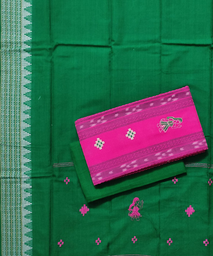 Pink green handloom cotton bomkai dress material