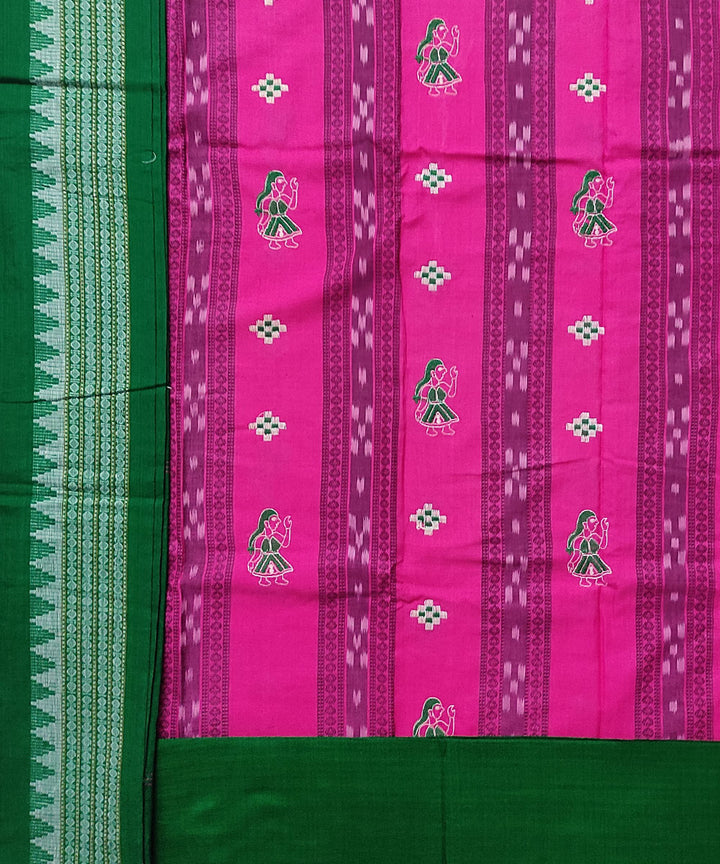 Pink green handloom cotton bomkai dress material