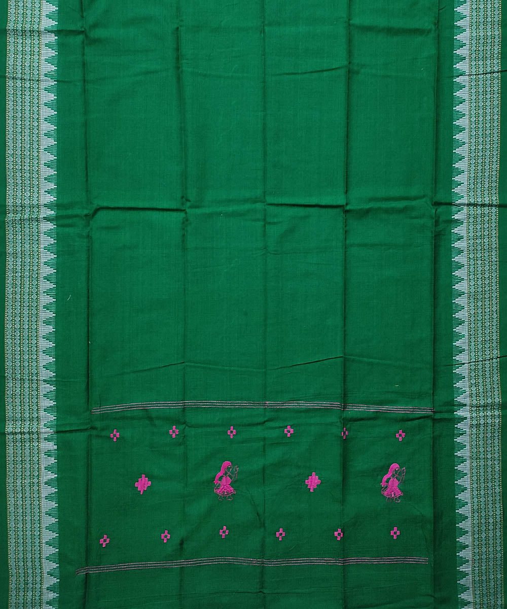 Pink green handloom cotton bomkai dress material