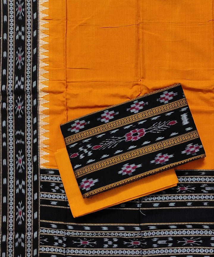 Black yellow handloom cotton sambalpuri sticthed border dress material