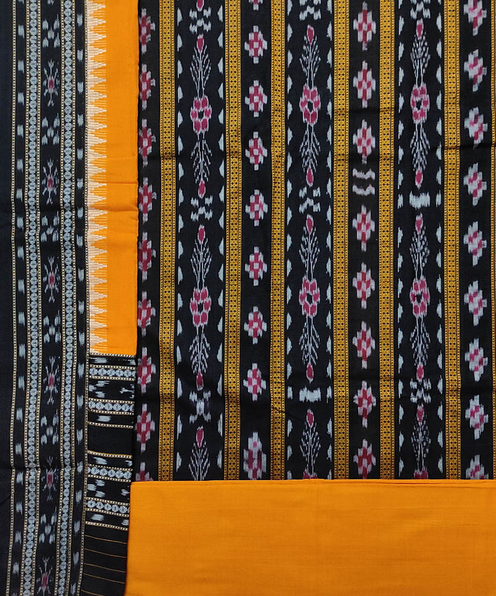 Black yellow handloom cotton sambalpuri sticthed border dress material