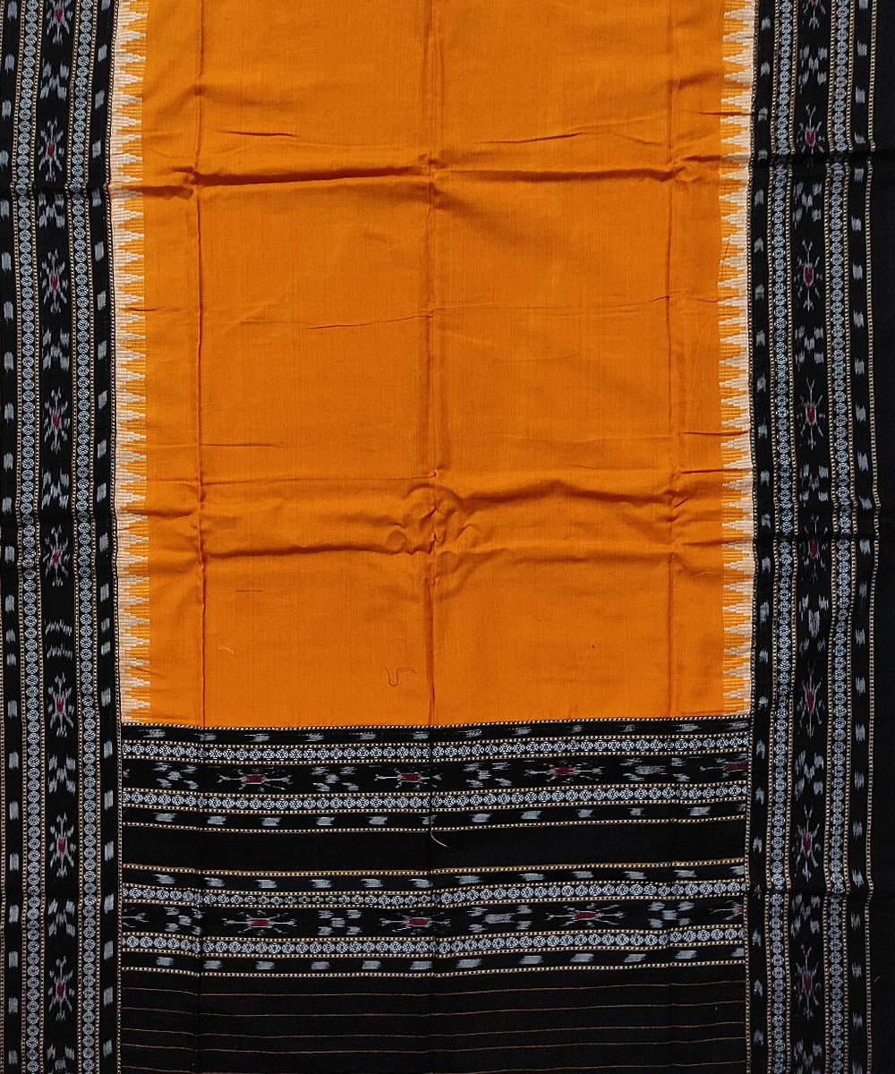 Black yellow handloom cotton sambalpuri sticthed border dress material