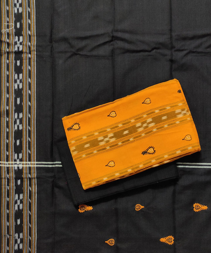 Yellow black handloom cotton bomkai dress material