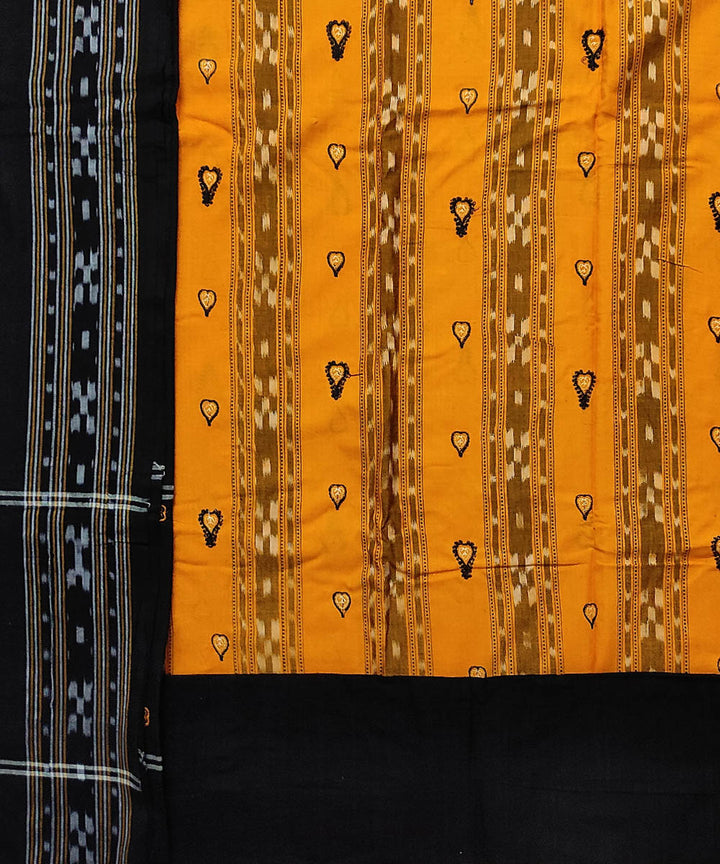 Yellow black handloom cotton bomkai dress material