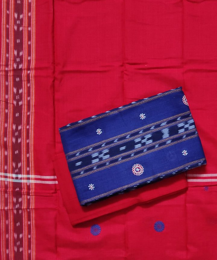 Navy blue red handloom cotton bomkai dress material