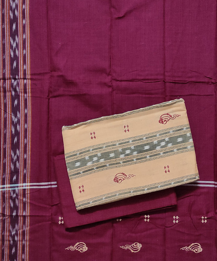 Peach maroon handloom cotton bomkai dress material