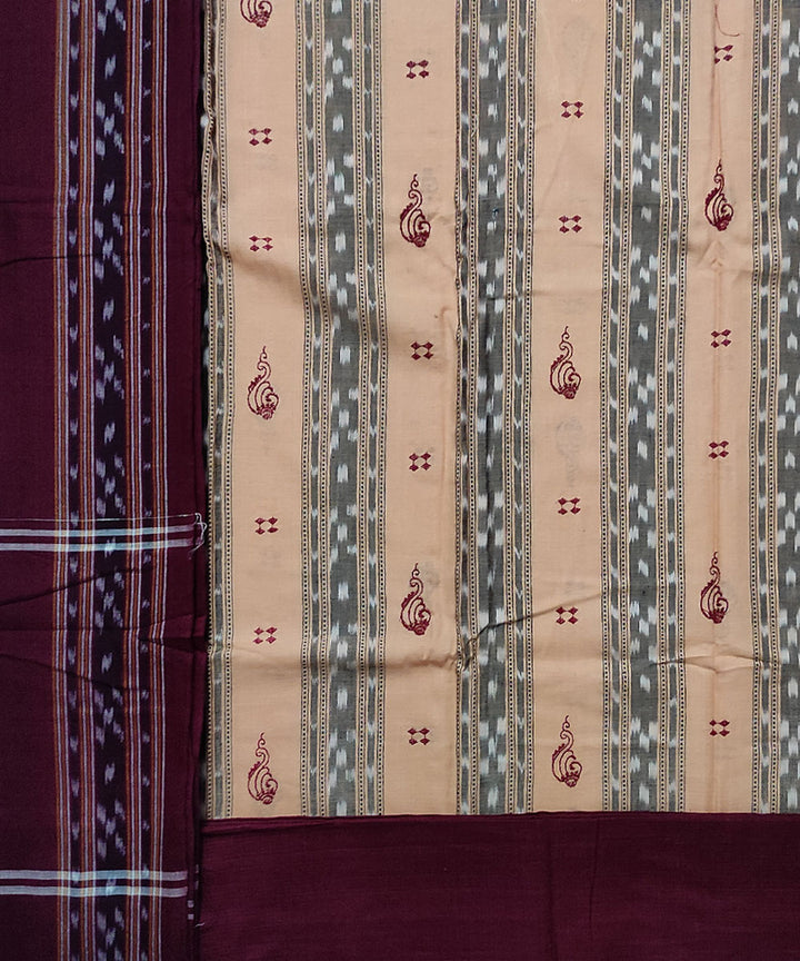 Peach maroon handloom cotton bomkai dress material