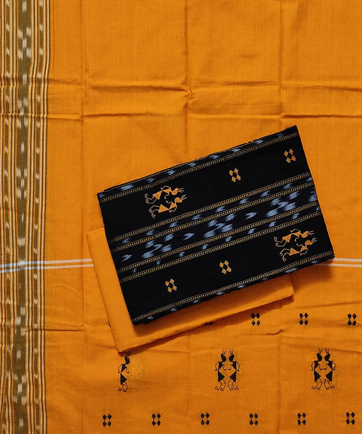 Black yellow handloom cotton bomkai dress material