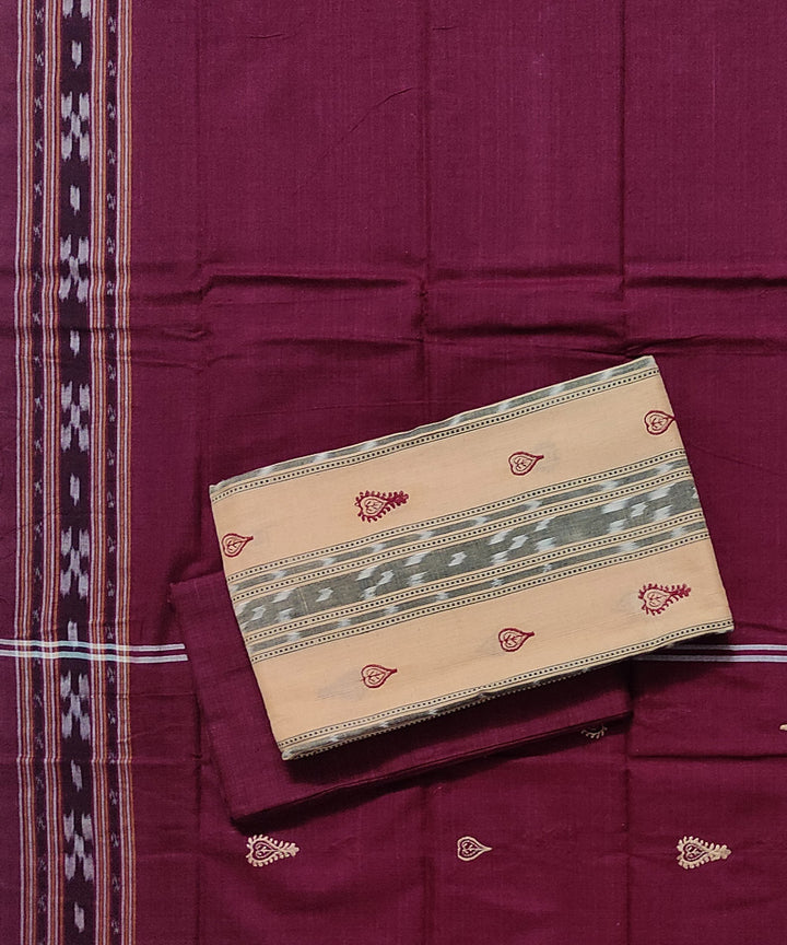 Peach maroon cotton handloom bomkai dress material