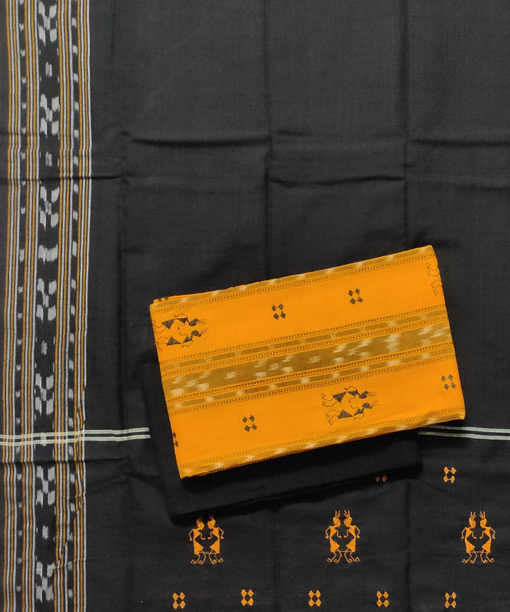 Yellow black cotton handloom bomkai dress material