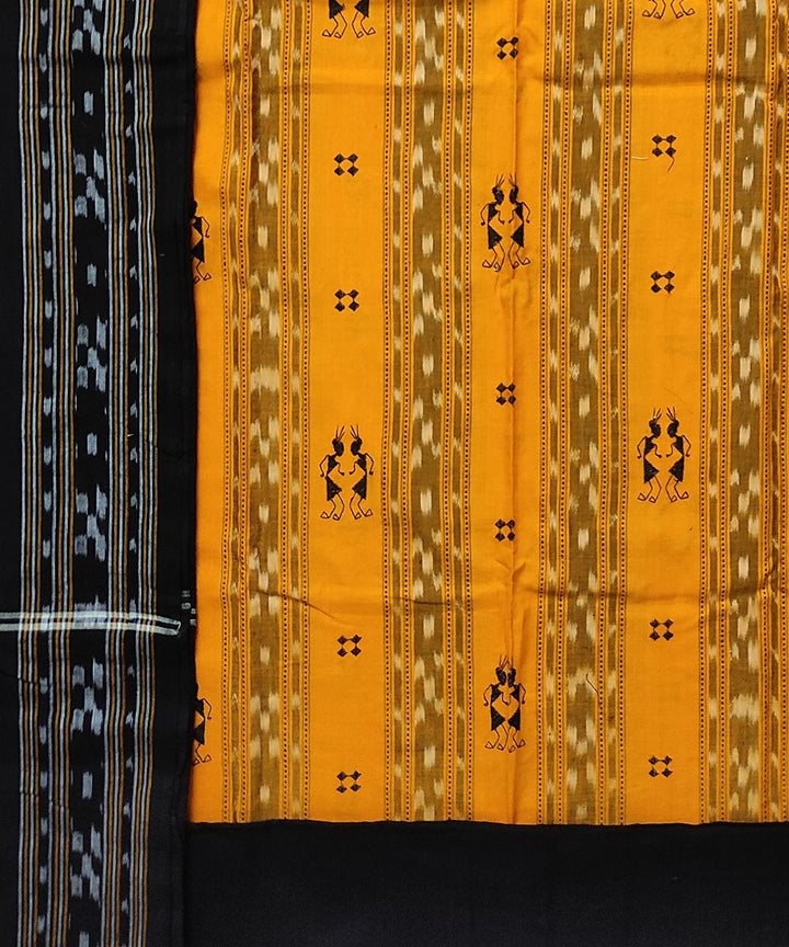 Yellow black cotton handloom bomkai dress material