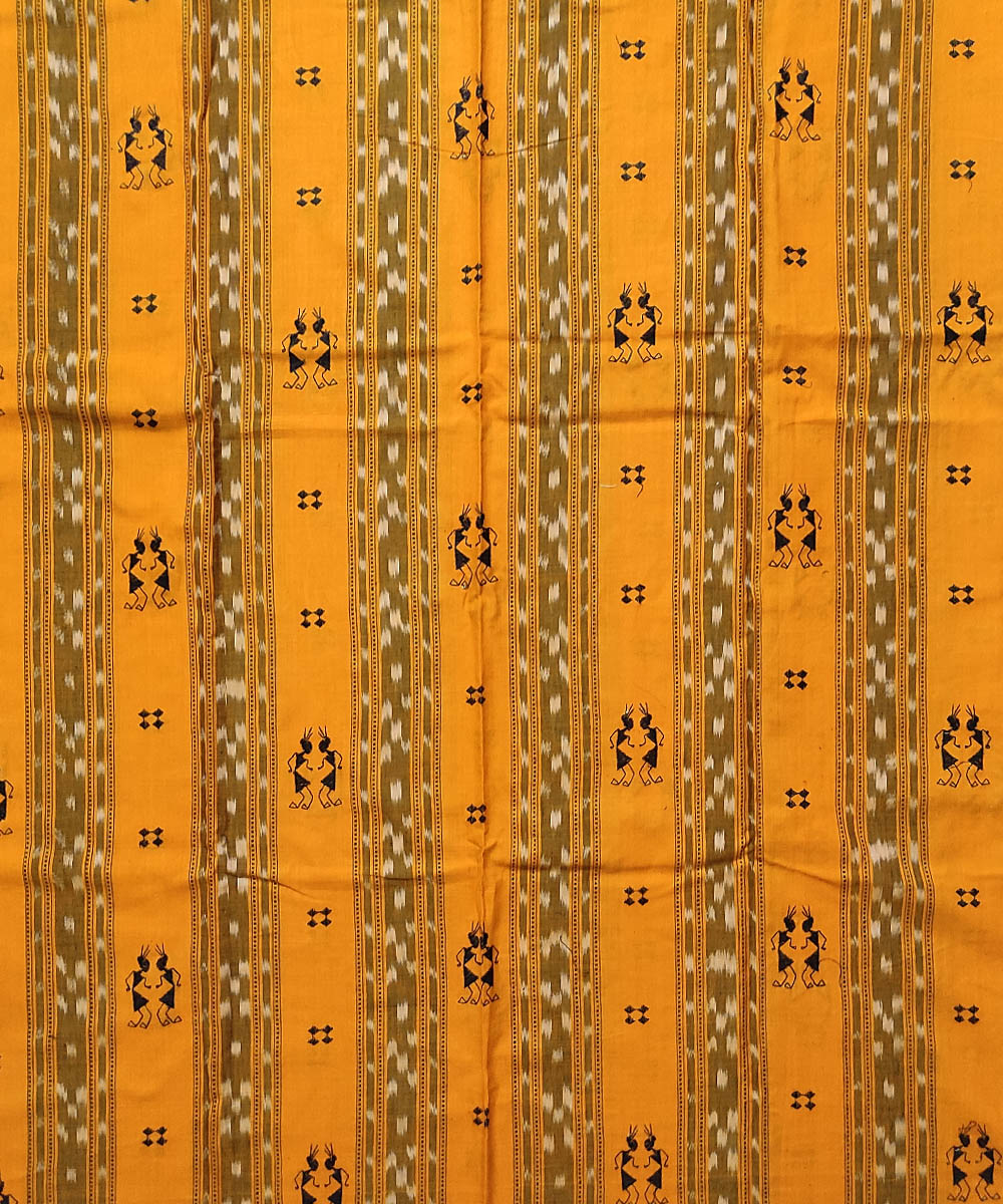 Yellow black cotton handloom bomkai dress material