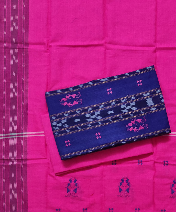 Navy blue pink handloom cotton sambalpuri dress material