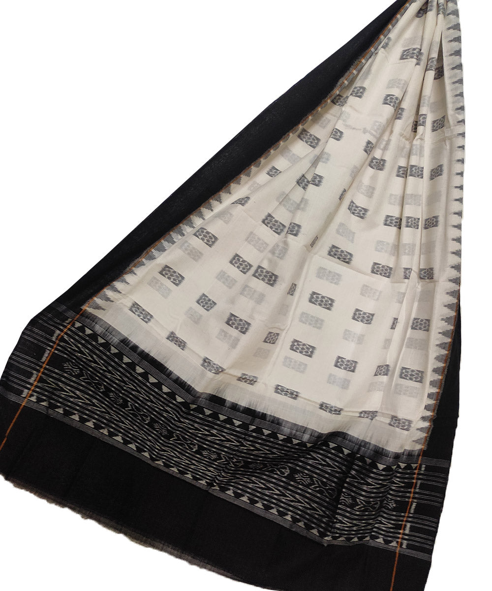 Off white black handloom cotton sambalpuri dupatta