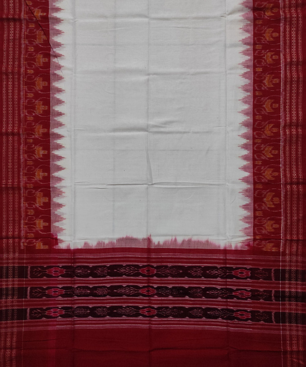 Off white red handwoven cotton sambalpuri dupatta