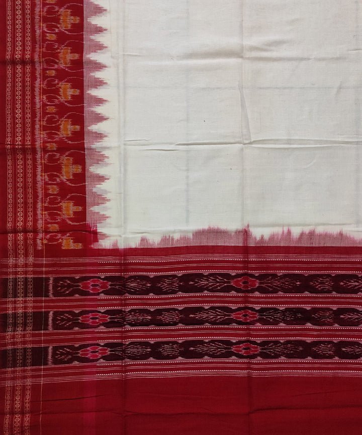 Off white red handwoven cotton sambalpuri dupatta