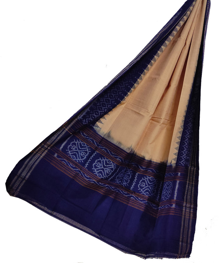 Cream blue handwoven cotton sambalpuri dupatta