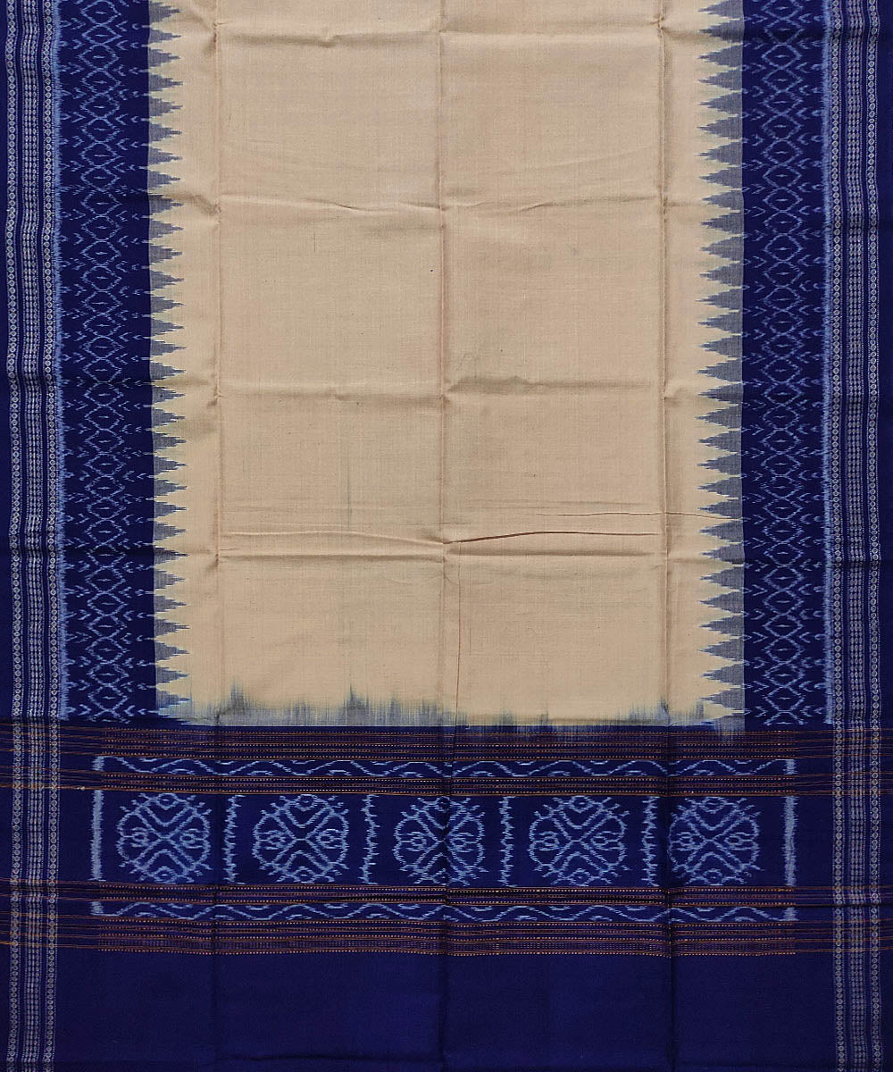 Cream blue handwoven cotton sambalpuri dupatta