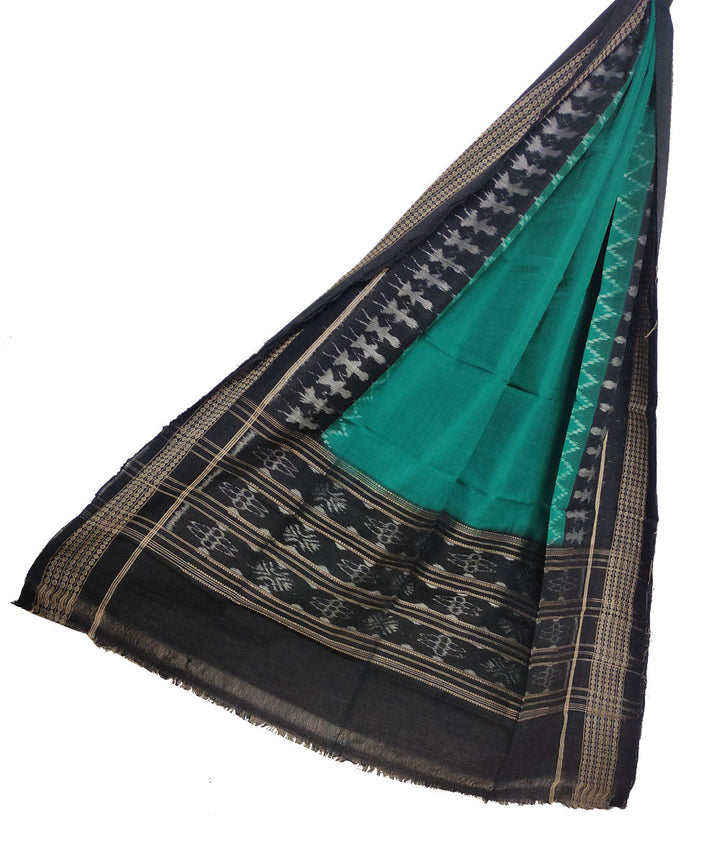 Teal green black handwoven cotton sambalpuri dupatta