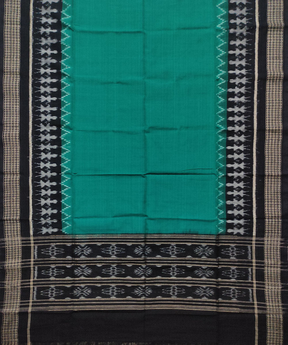 Teal green black handwoven cotton sambalpuri dupatta