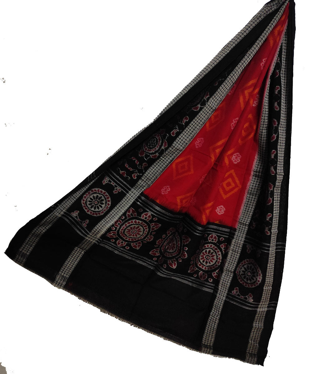 Red black handloom cotton sambalpuri dupatta