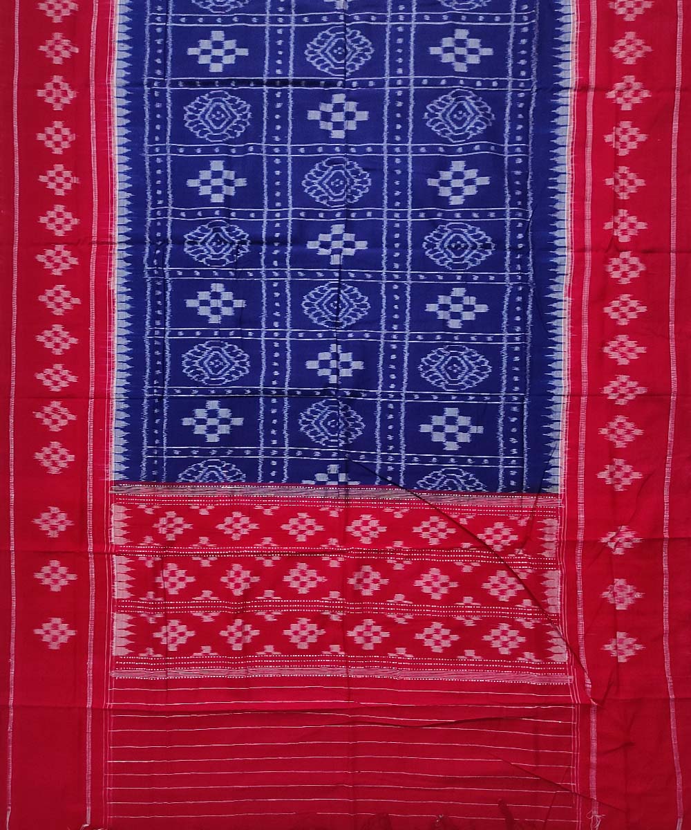 Navy blue red handloom cotton sambalpuri dupatta