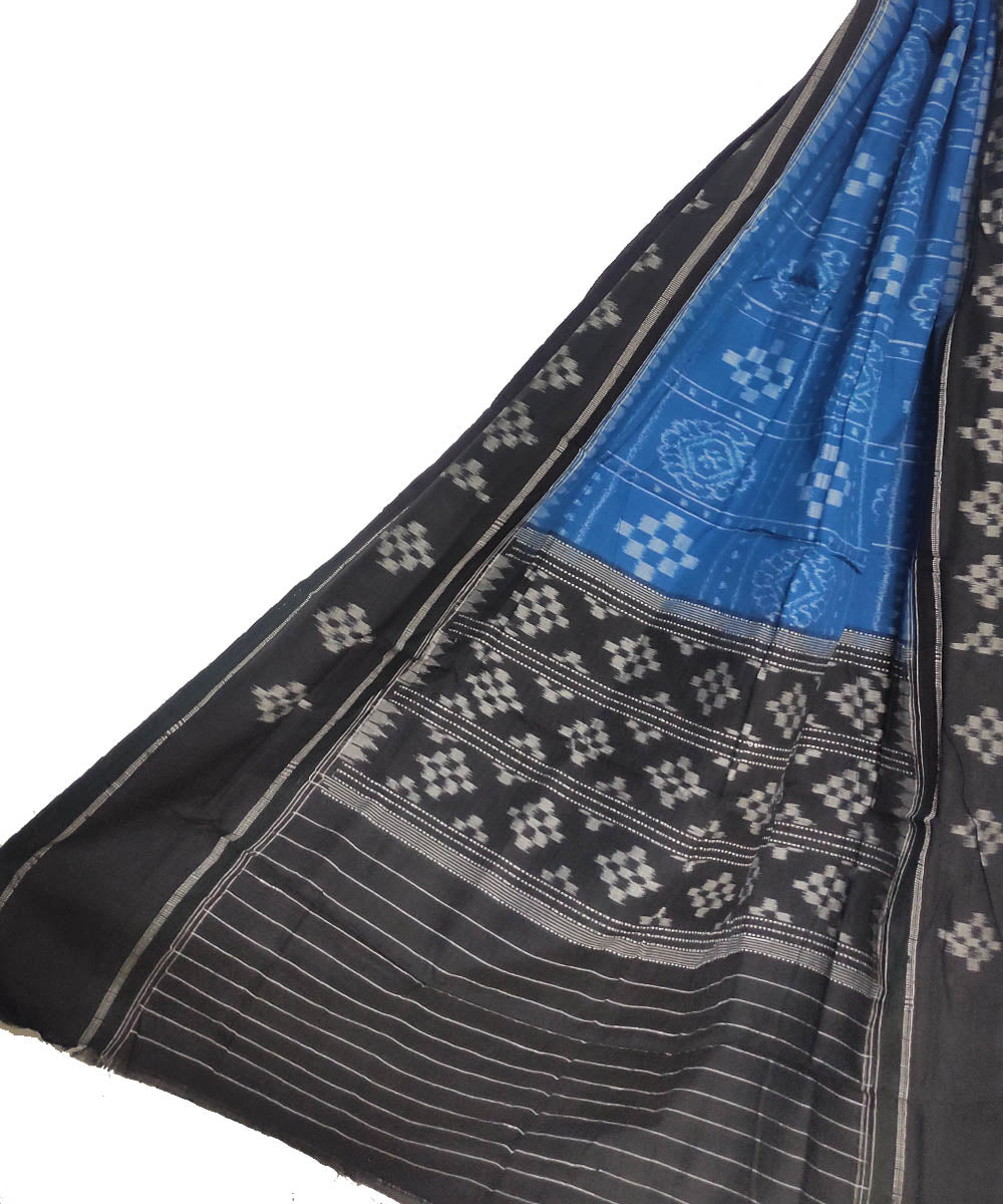 Sky blue black handloom cotton sambalpuri dupatta