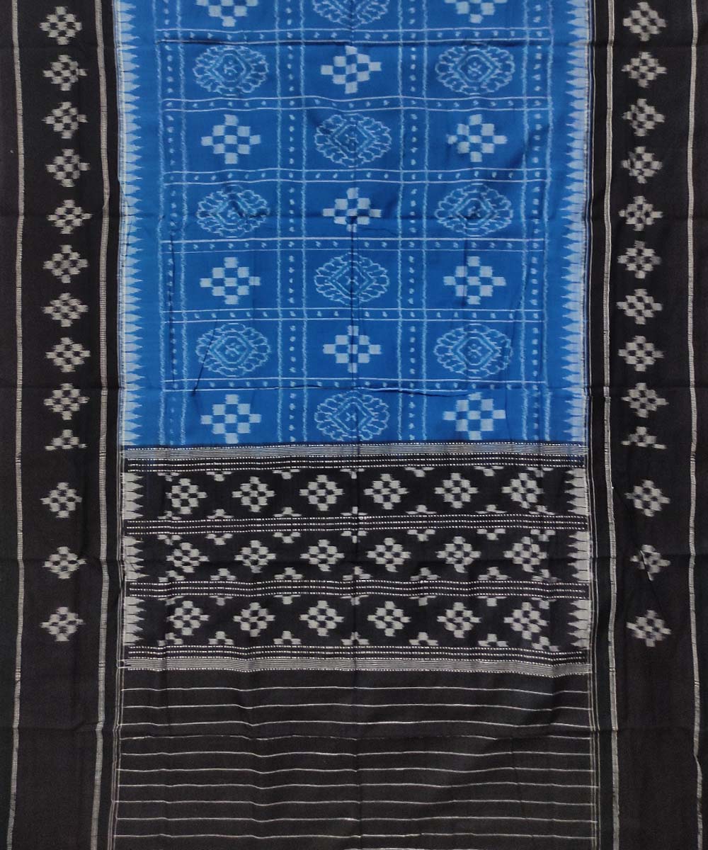 Sky blue black handloom cotton sambalpuri dupatta