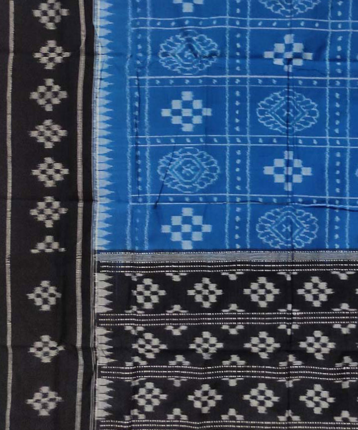 Sky blue black handloom cotton sambalpuri dupatta