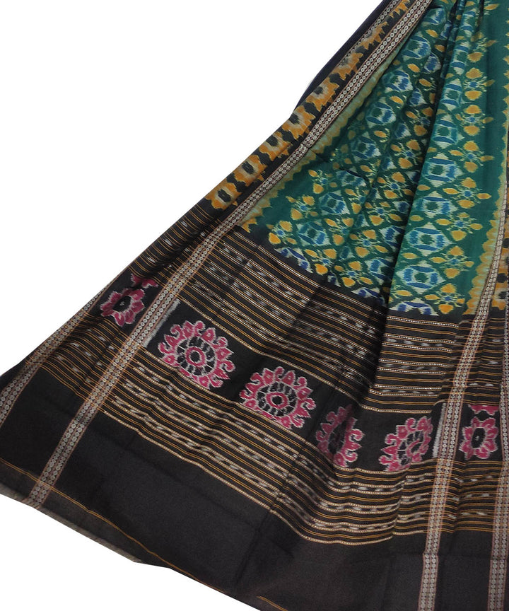 Teal green black handloom cotton sambalpuri dupatta