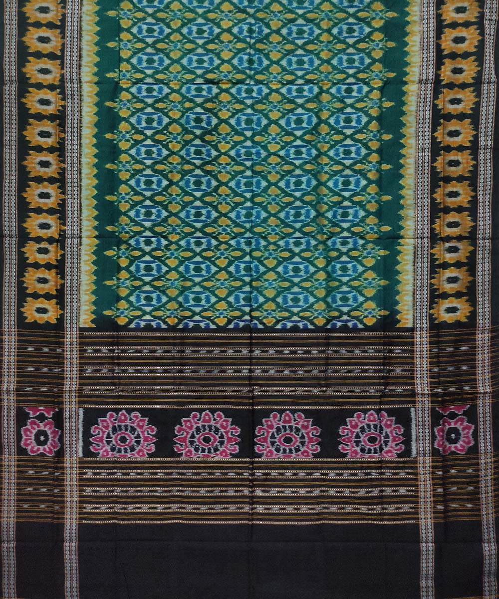 Teal green black handloom cotton sambalpuri dupatta