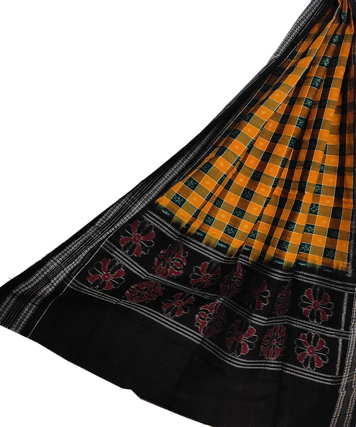 Yellow black handloom cotton sambalpuri dupatta