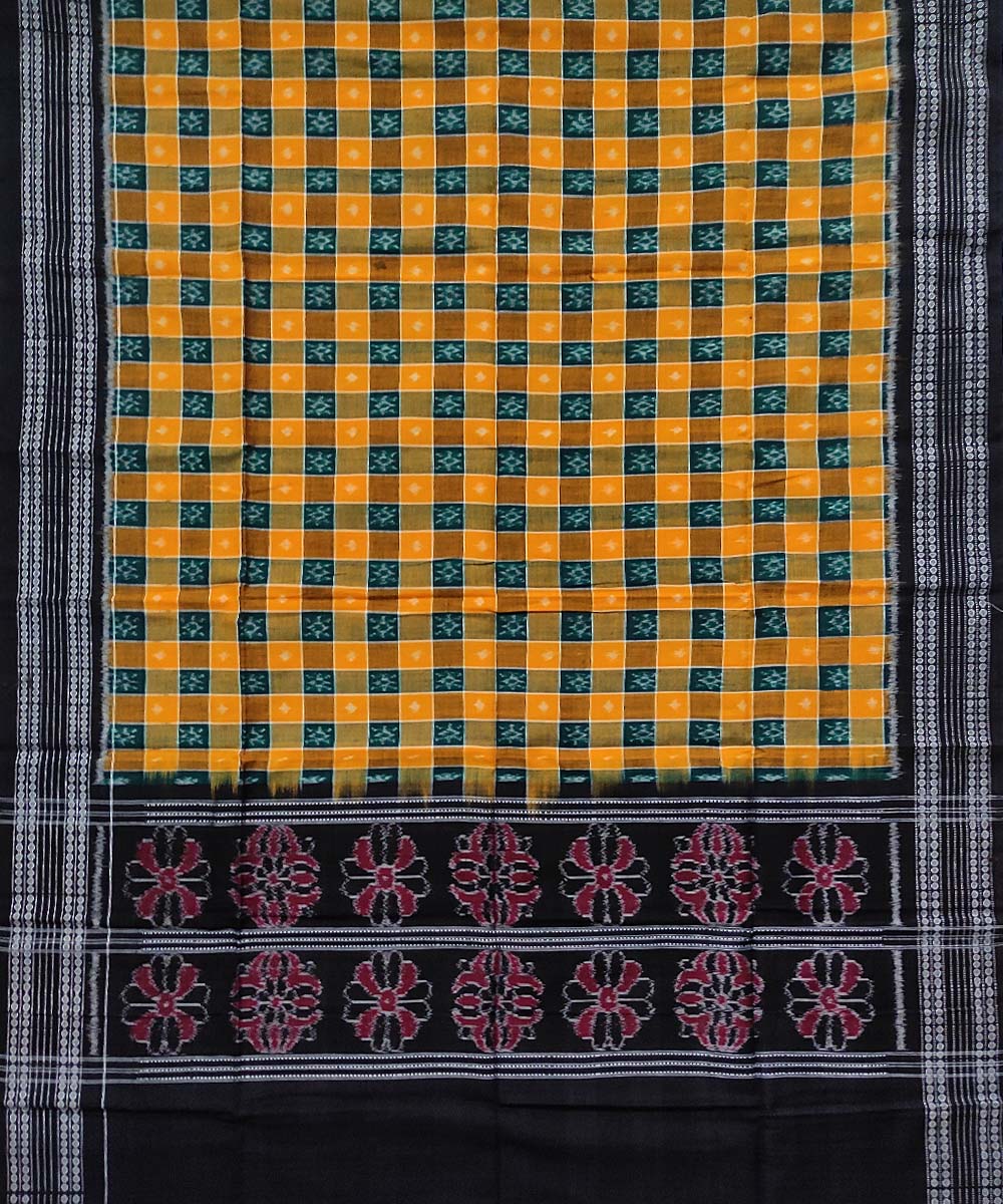 Yellow black handloom cotton sambalpuri dupatta