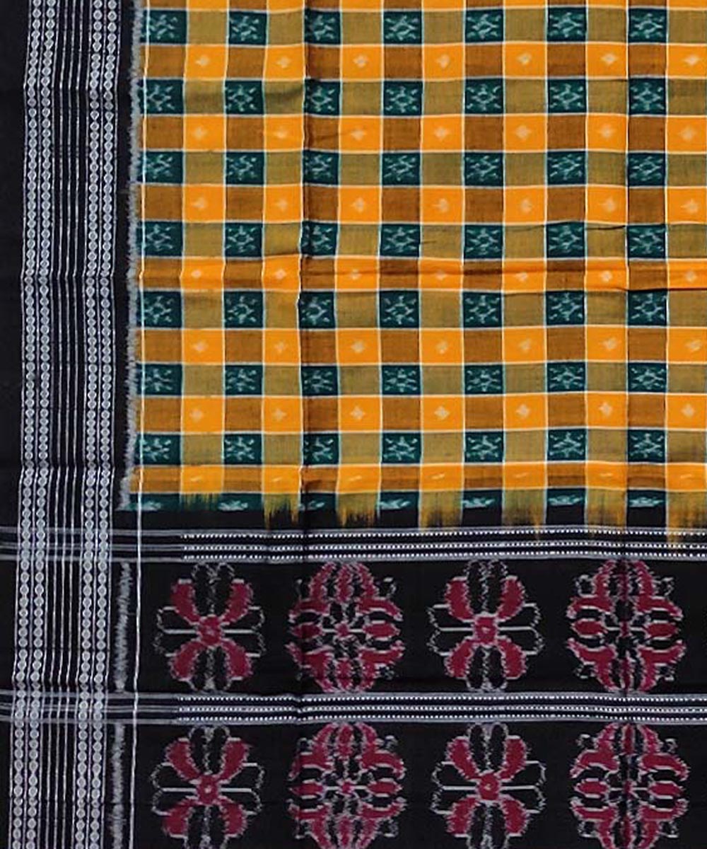 Yellow black handloom cotton sambalpuri dupatta