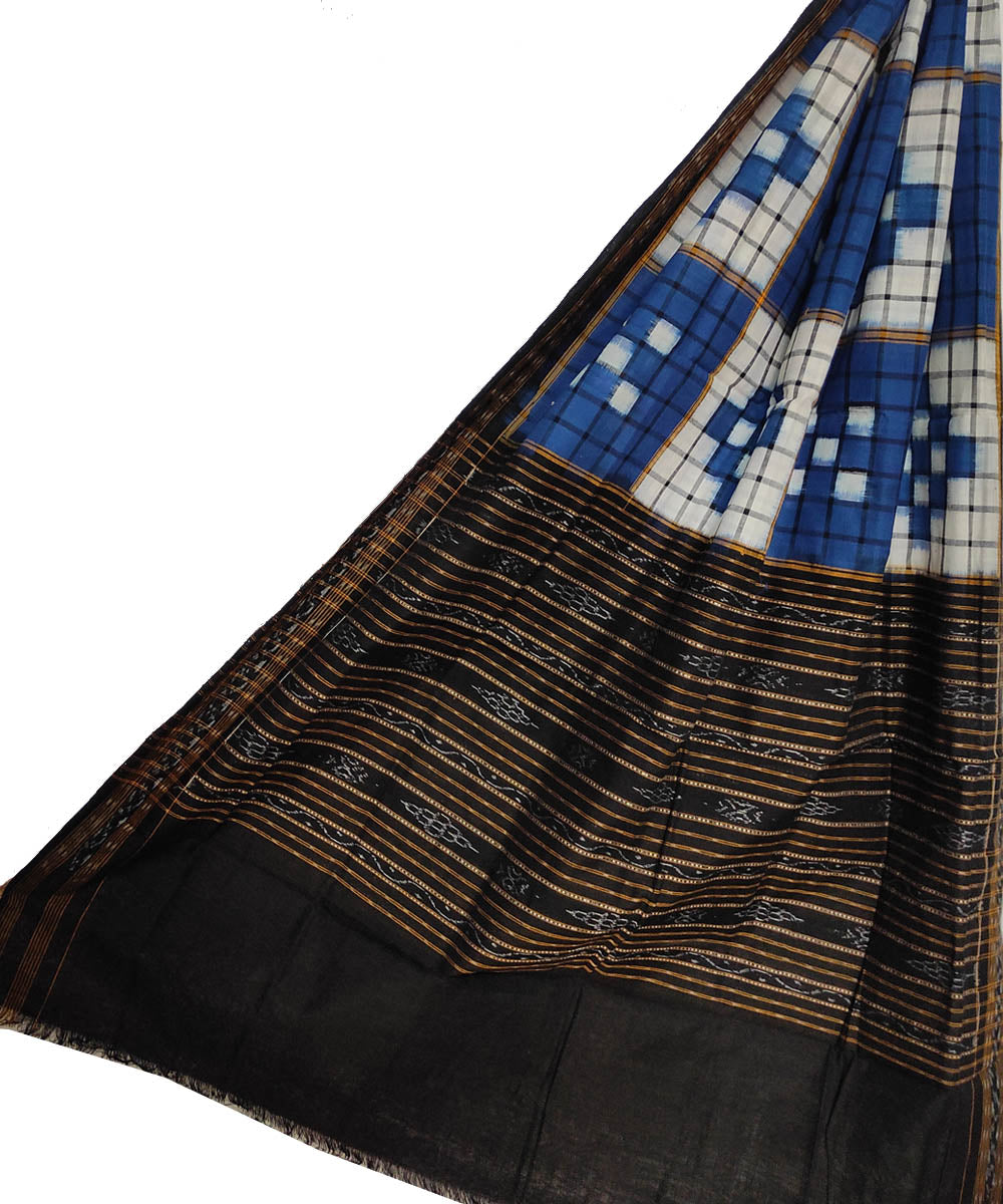 Navy blue black handloom cotton double ikat sambalpuri dupatta