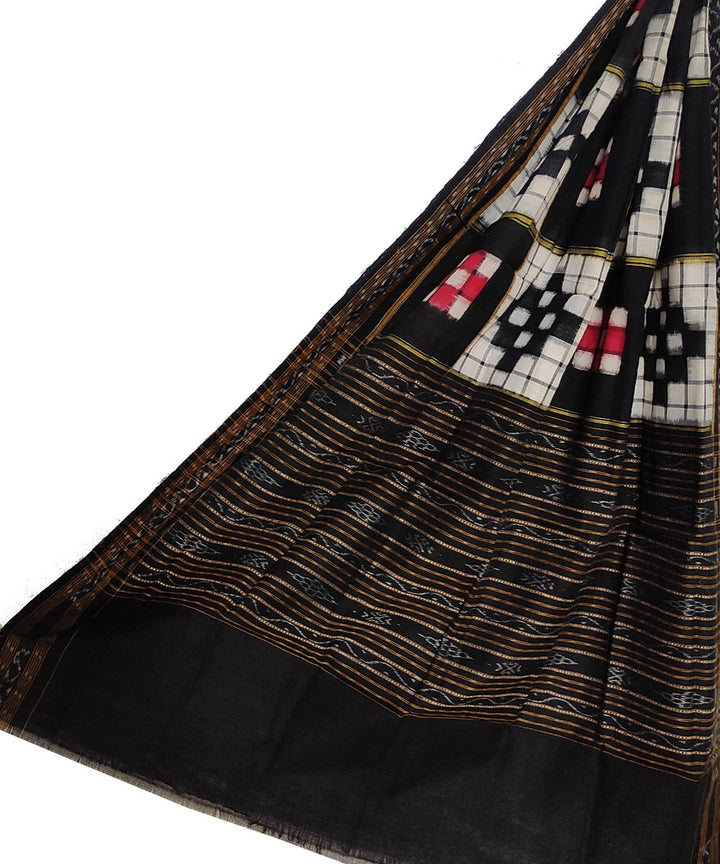 White black handloom cotton double ikat sambalpuri dupatta