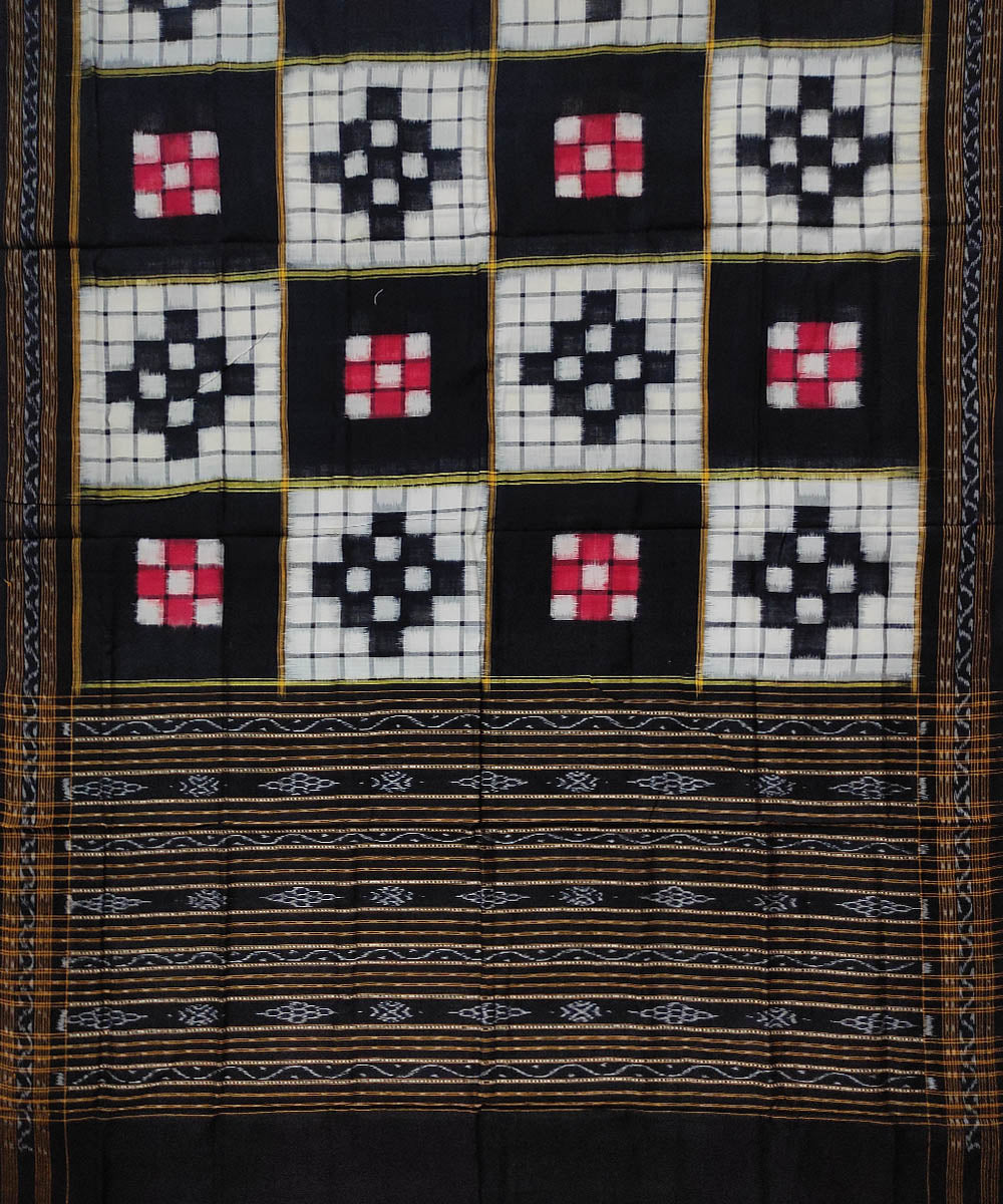 White black handloom cotton double ikat sambalpuri dupatta