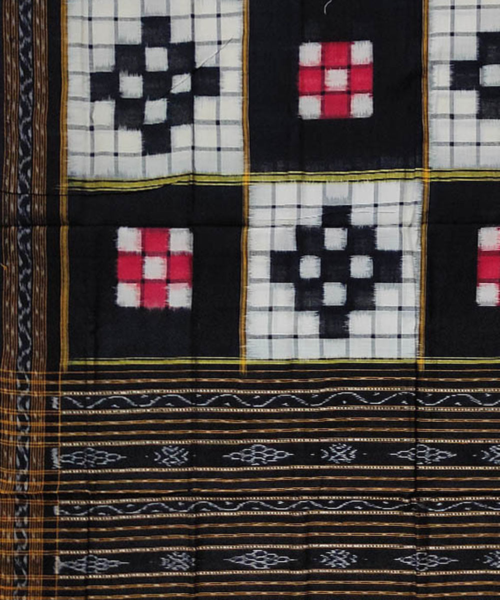 White black handloom cotton double ikat sambalpuri dupatta