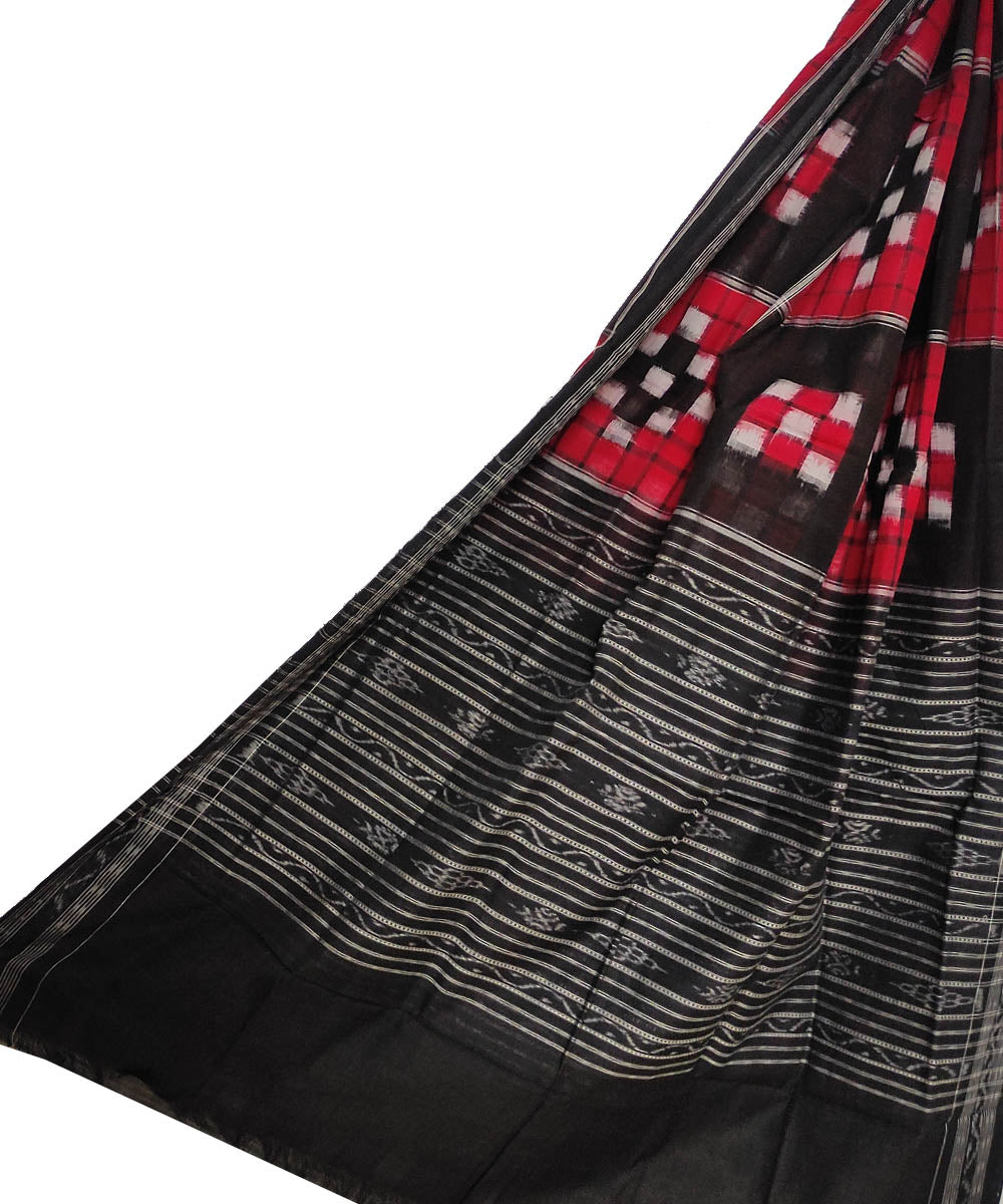 Red black handloom cotton double ikat sambalpuri dupatta