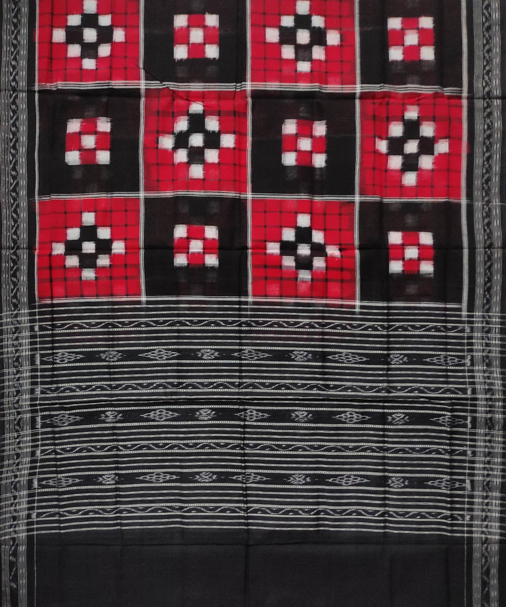 Red black handloom cotton double ikat sambalpuri dupatta