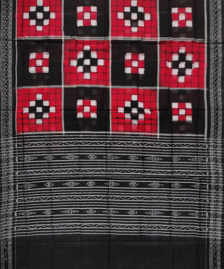 Red black handloom cotton double ikat sambalpuri dupatta