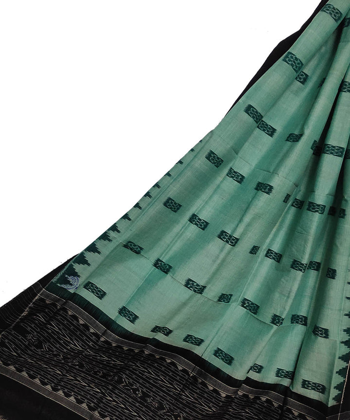 Cyan green black handloom cotton sambalpuri dupatta